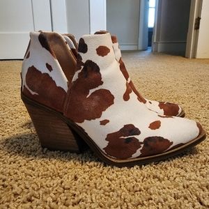 Womens cow pattern ankle boots